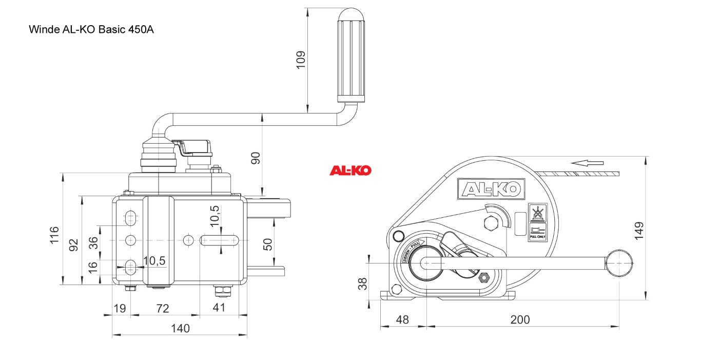 AL-KO SEILWINDE BOOTSWINDE BASIC 450 A 450kg ABROLLAUTOMATIK GEBREMST + 6 m  BAND