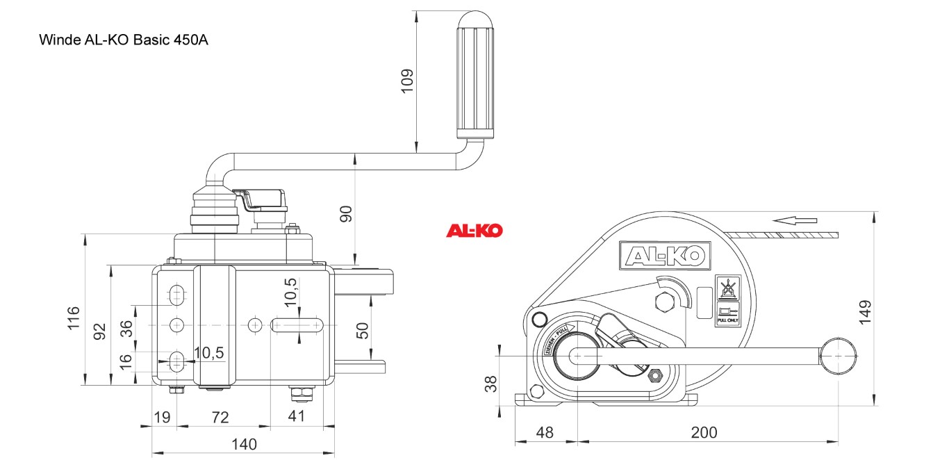 AL-KO SEILWINDE BOOTSWINDE BASIC TYP 450A OHNE SEIL GEBREMST