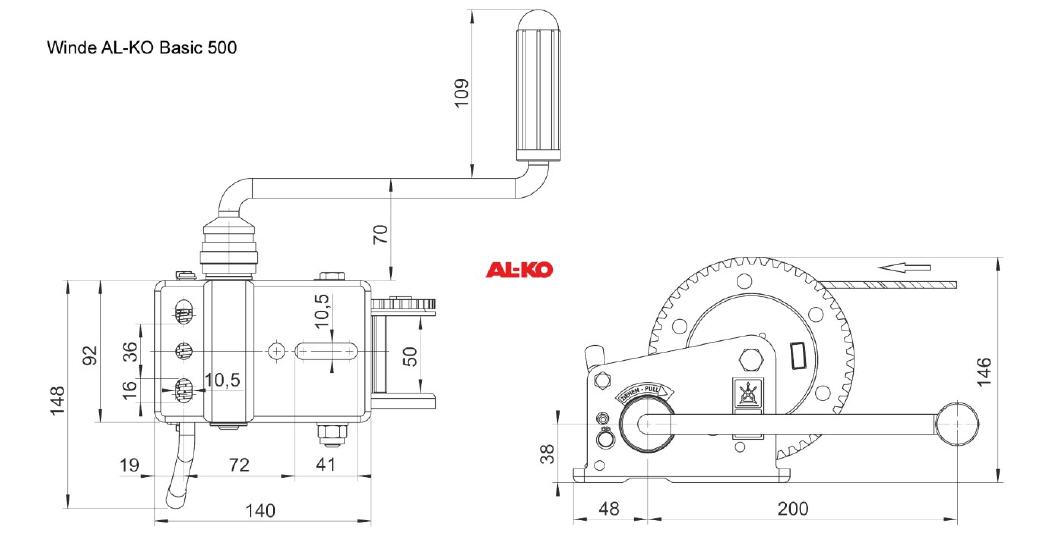 Abmaße Winde AL-KO Basic 500