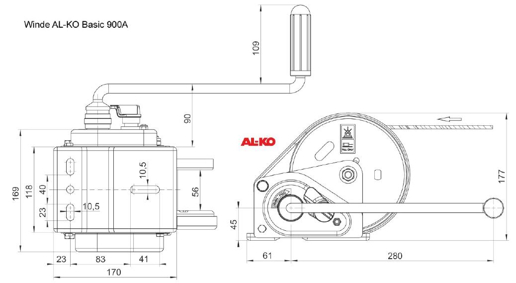 Abmaße Winde AL-KO Basic 900A